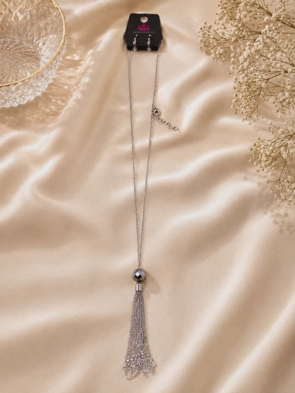 paparazzi Silver Hematite Bead Tassel Necklace